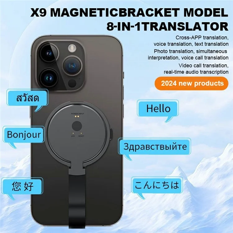 X9 8 In 1 Smart Translator Video Call Translation APP Simultaneous Interpretation for International Business - Black