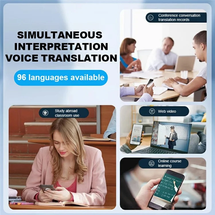 X9 8 In 1 Smart Translator Video Call Translation APP Simultaneous Interpretation for International Business - Black