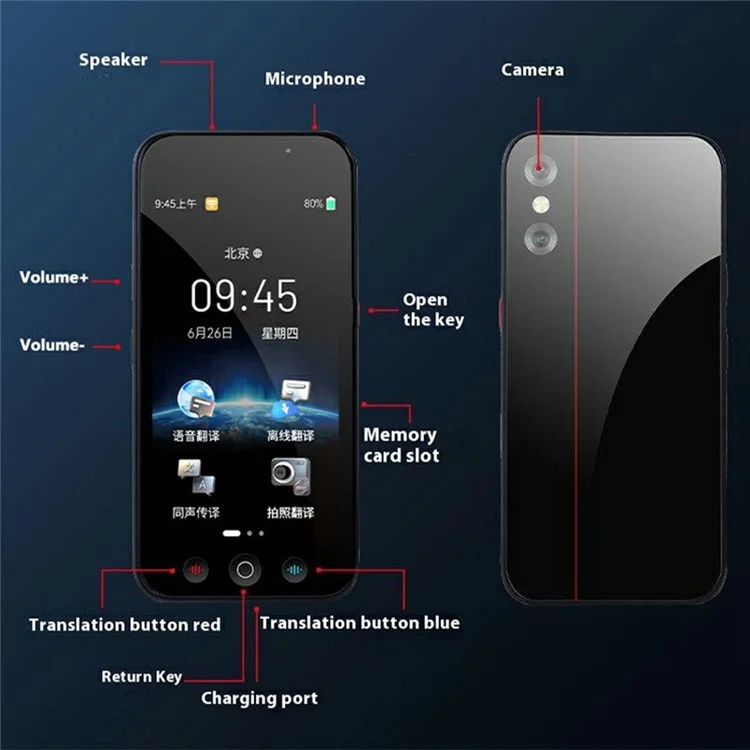 D8 5 Inch Large Screen Multi Language Smart Voice Translator Offline Photo Translation, 8G Memory Card