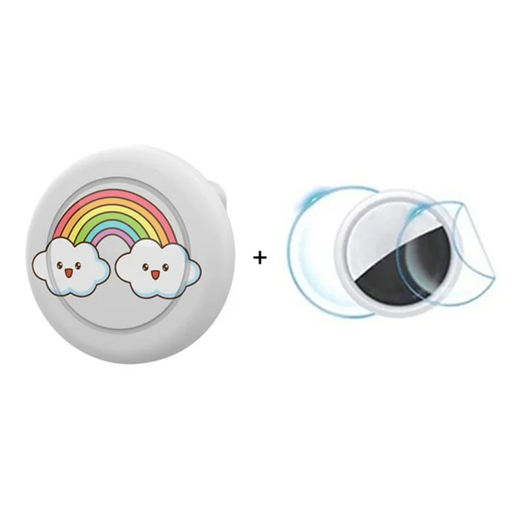 Capa de Silicone para AirTag com Estilo de Broche Cartoon, Capa Protetora com Protetor de Tela Frontal e Traseiro - Arco-Íris