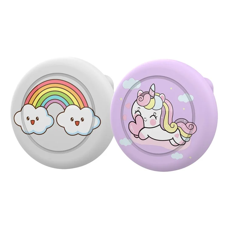 Capa de Silicone para AirTag com Estilo de Broche Cartoon, Capa Protetora com Protetor de Tela Frontal e Traseiro - Arco-Íris
