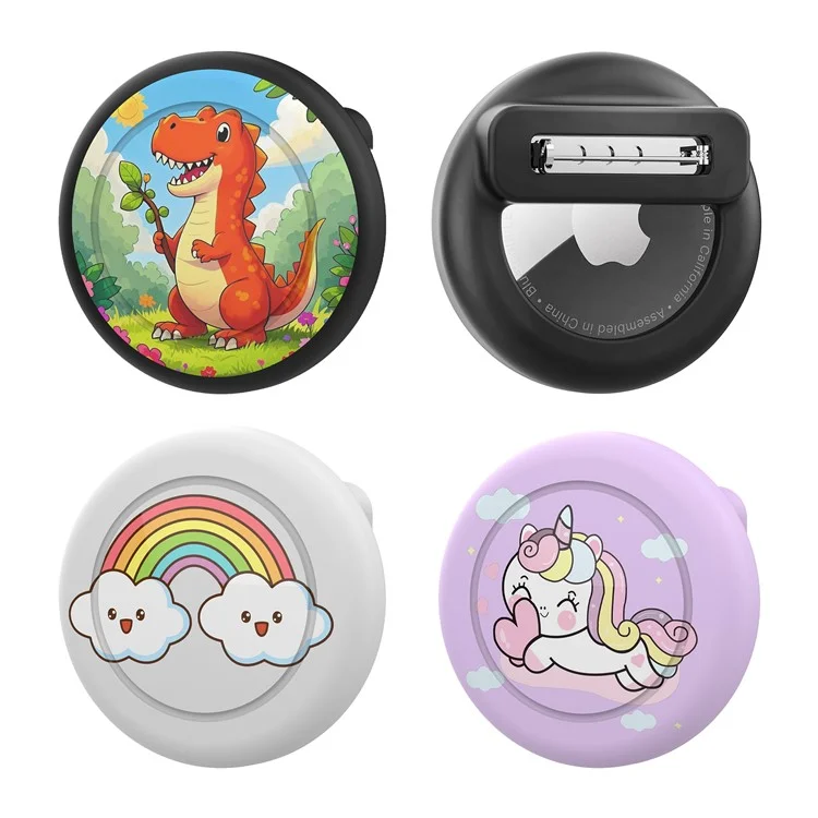 Capa de Silicone para AirTag com Estilo de Broche Cartoon, Capa Protetora com Protetor de Tela Frontal e Traseiro - Arco-Íris