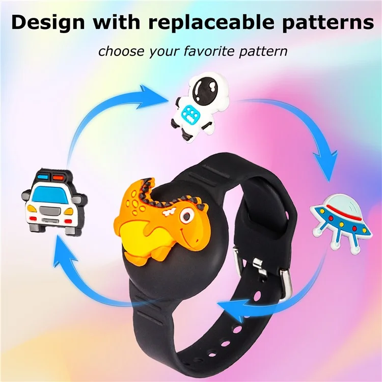 For AirTag Tracker Wristband Replaceable Cartoon Silicone Covers with Protective Films - Black
