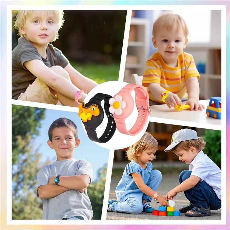 For AirTag Tracker Wristband Replaceable Cartoon Silicone Covers with Protective Films - Black