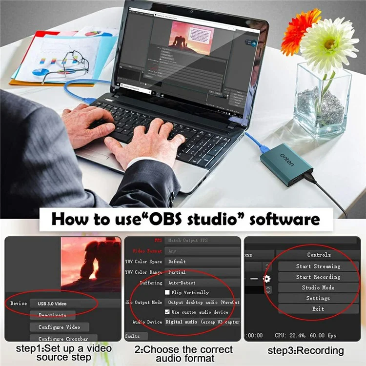 ONTEN OTN-332 4K 30FPS Videofang-Karte HD Ein- und Ausgang 3,5mm Audio Ein- und Ausgang Adapter