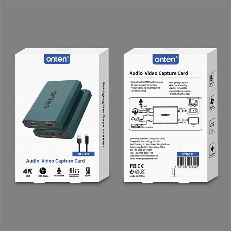 ONTEN OTN-332 4K 30FPS Videofang-Karte HD Ein- und Ausgang 3,5mm Audio Ein- und Ausgang Adapter
