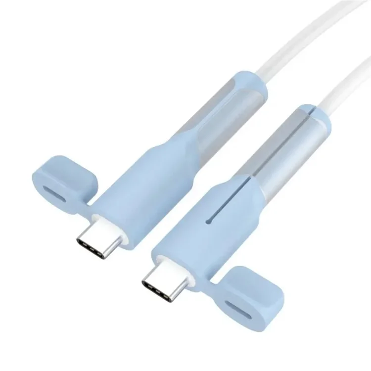 1 Pair Type C Cable Protector Soft Silicone Sleeve for iPhone 16 / 15 Series Charging Cord Protection - Blue