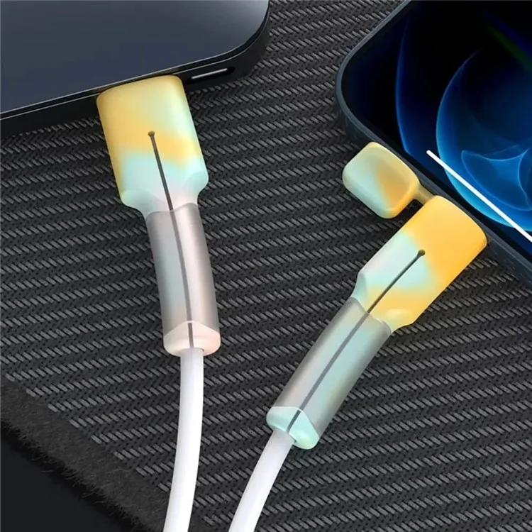 1 Pair Type C Cable Protector Soft Silicone Sleeve for iPhone 16 / 15 Series Charging Cord Protection - Blue