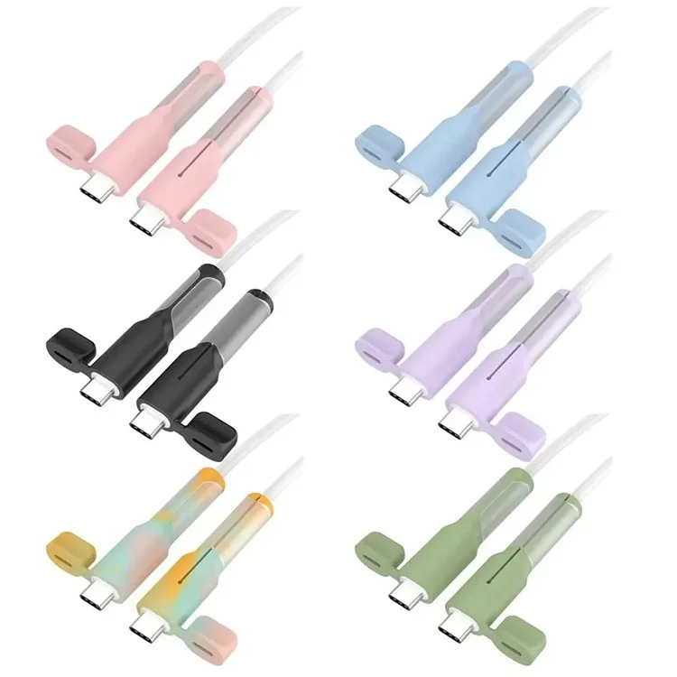 1 Pair Type C Cable Protector Soft Silicone Sleeve for iPhone 16 / 15 Series Charging Cord Protection - Blue