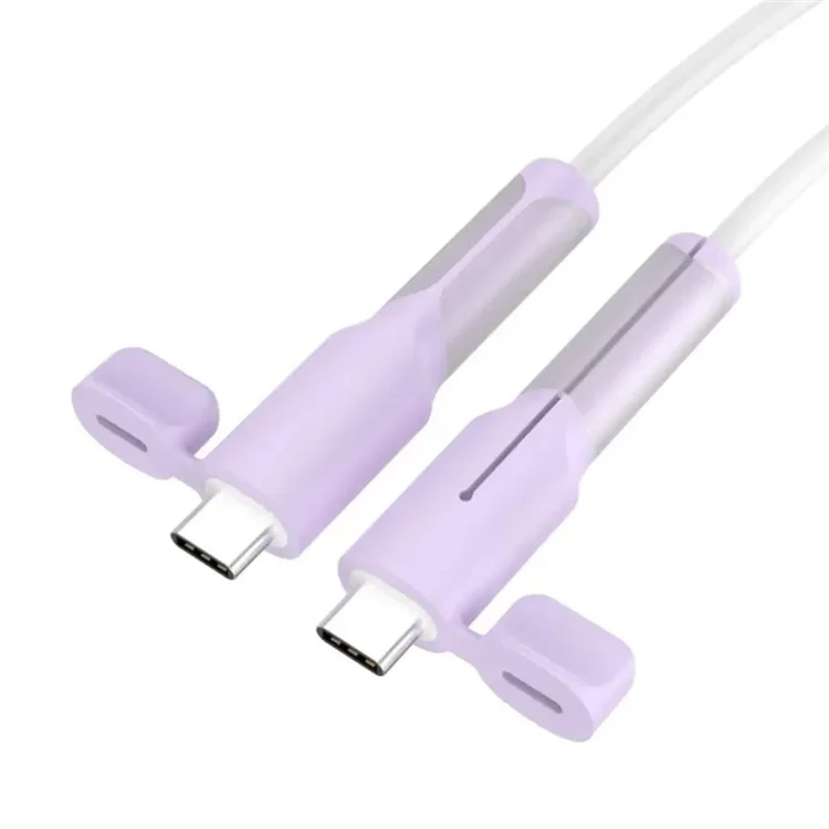 1 Pair Type C Cable Protector Soft Silicone Sleeve for iPhone 16 / 15 Series Charging Cord Protection - Purple