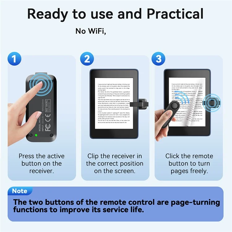 HKRC003 Mando a distancia Pasador de páginas para Kindle E-Reader Dispositivo inalámbrico para pasar páginas Pulsador para leer novelas - Negro