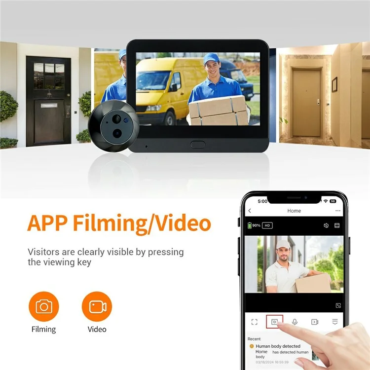 ESCAM C88B 4.3 Inch HD Screen Mini WiFi Video Doorbell PIR Motion Detection Peephole Camera