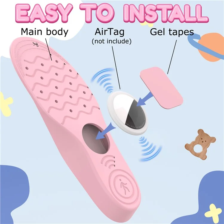 1Pair For Airtag Protective Insoles for Kids / Seniors Smart Tracker Insoles Cute Cartoon Pattern - Pink / 215-230mm
