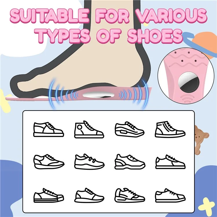 1Pair For Airtag Protective Insoles for Kids / Seniors Smart Tracker Insoles Cute Cartoon Pattern - Pink / 215-230mm