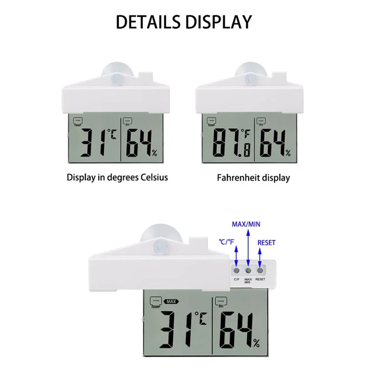 TS-H220 Higrómetro Digital Termómetro con Ventosa Multiusos para Control de Temperatura y Humedad