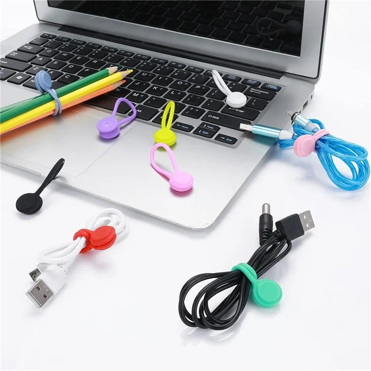 10Pcs Magnetic Cable Winder Earphone Cord Organizer Silicone Wire Holder (Random Color)