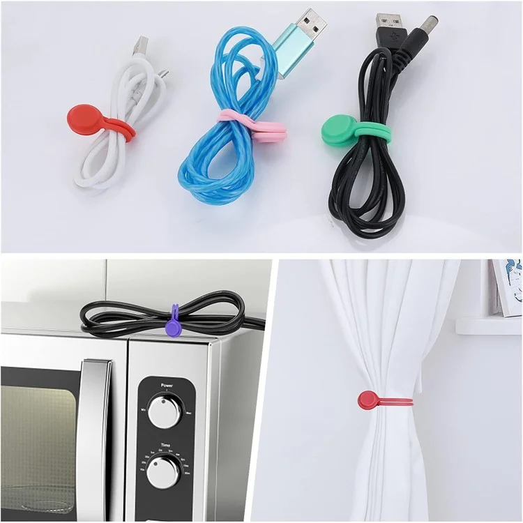 Magnetic Cable Winder Earphone Cord Organizer Silicone Wire Holder - Black