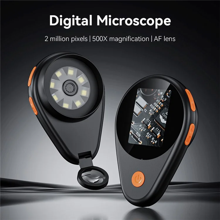 Microscopio Digital Portátil de 368 500X de Aumento, Pantalla IPS de 2 Pulgadas para Inspección y Reparación - Negro