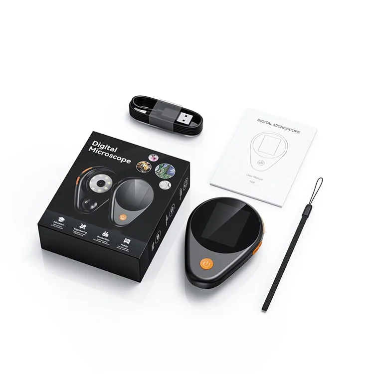 Microscopio Digital Portátil de 368 500X de Aumento, Pantalla IPS de 2 Pulgadas para Inspección y Reparación - Negro