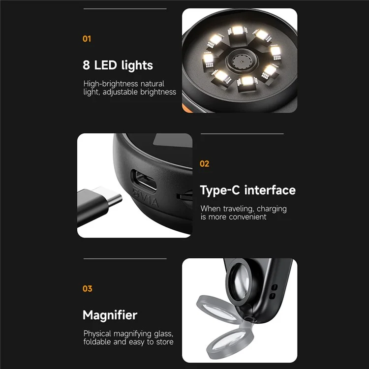 Microscopio Digital Portátil de 368 500X de Aumento, Pantalla IPS de 2 Pulgadas para Inspección y Reparación - Negro