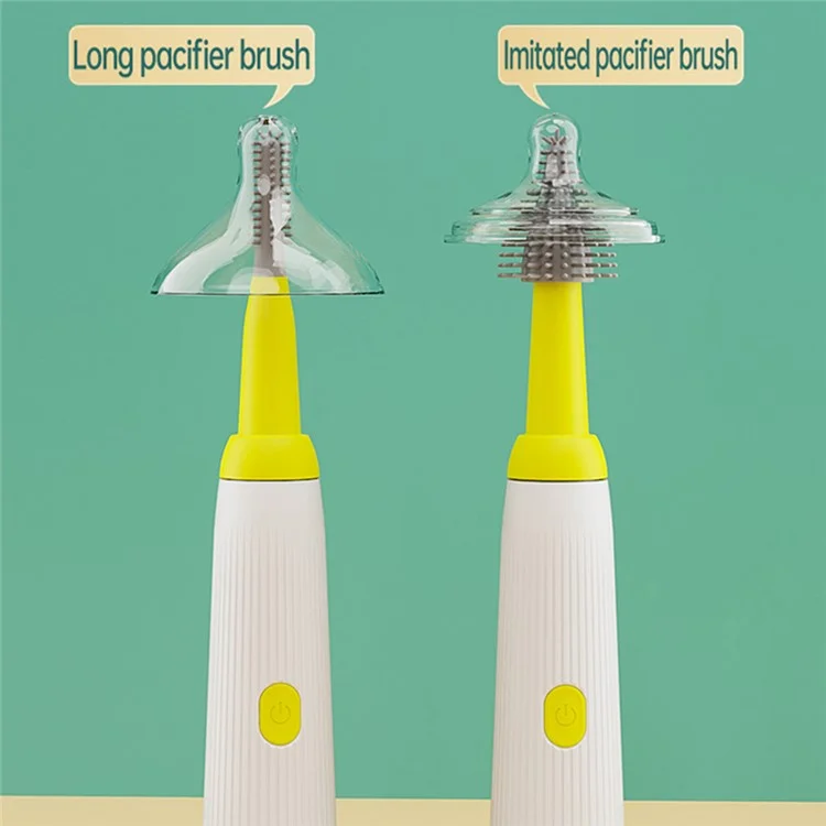 N1-S1 360 Degree Rotatable Electric Baby Bottle Brush Set Portable Pacifier Cleaner with Storage Rack (BPA Free, No FDA) - Yellow