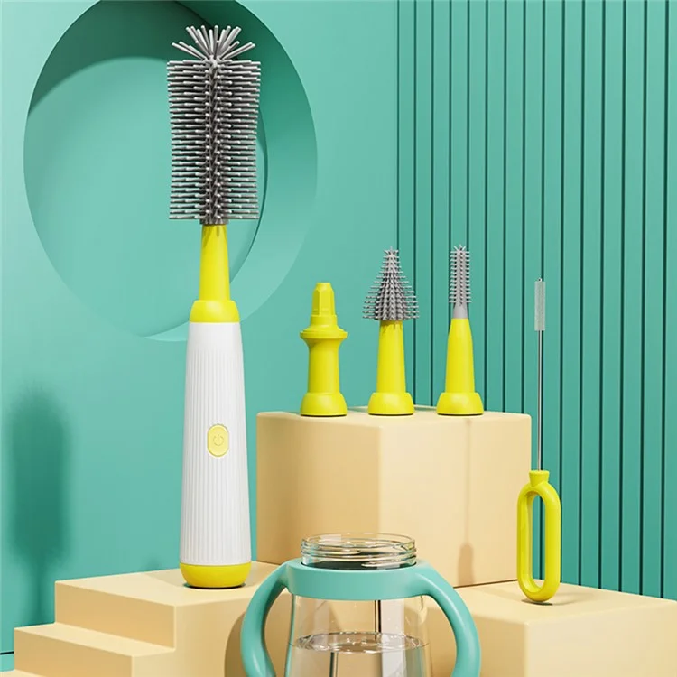 N1 360 Degree Rotatable Electric Baby Bottle Brush Set Portable Pacifier Cleaner without Storage Rack (BPA Free, No FDA) - Yellow