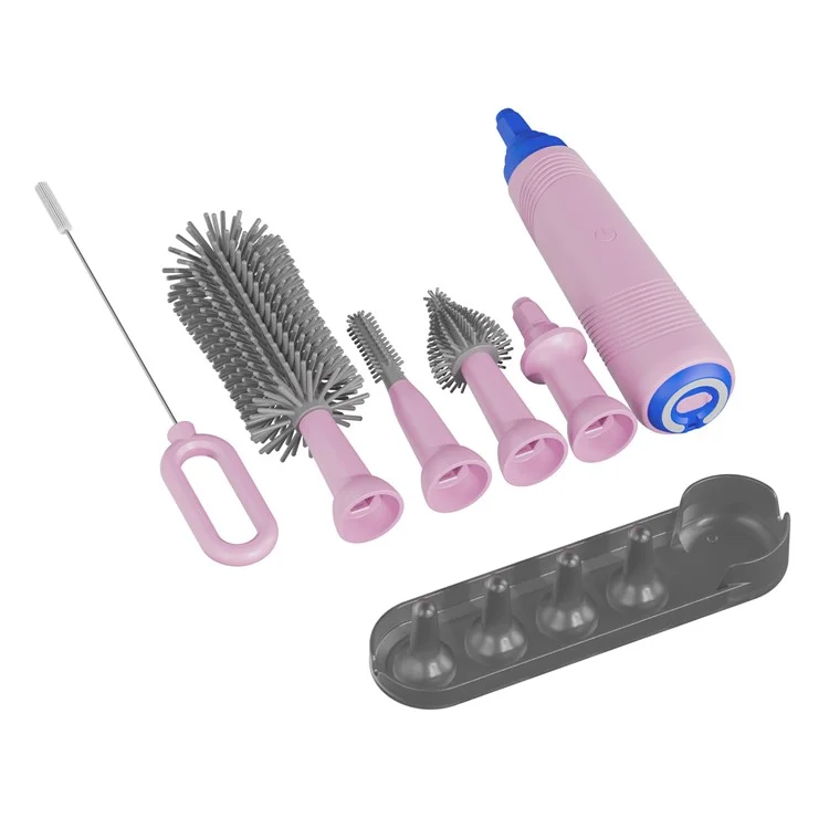 N2 Portable Pacifier Cleaner Kit with Storage Rack 360 Degree Rotatable Electric Baby Bottle Brush Set (BPA Free, No FDA) - Pink