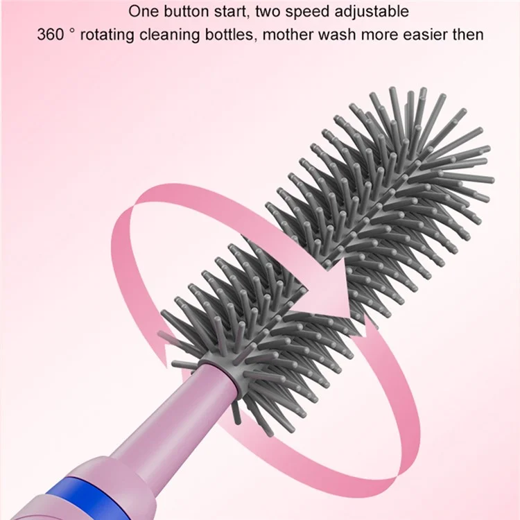 N2 Portable Pacifier Cleaner Kit with Storage Rack 360 Degree Rotatable Electric Baby Bottle Brush Set (BPA Free, No FDA) - Pink