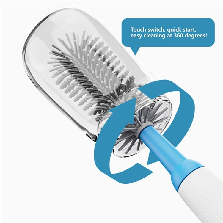 NB3 Portable Electric Baby Bottle Brush Set for Home Travel Pacifier Cleaner with Draining Rack (BPA Free, No FDA) - White+Blue