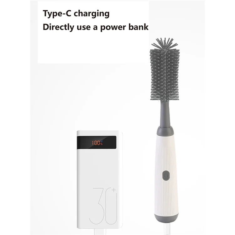 NB3 Portable Electric Baby Bottle Brush Set for Home Travel Pacifier Cleaner with Draining Rack (BPA Free, No FDA) - White+Blue
