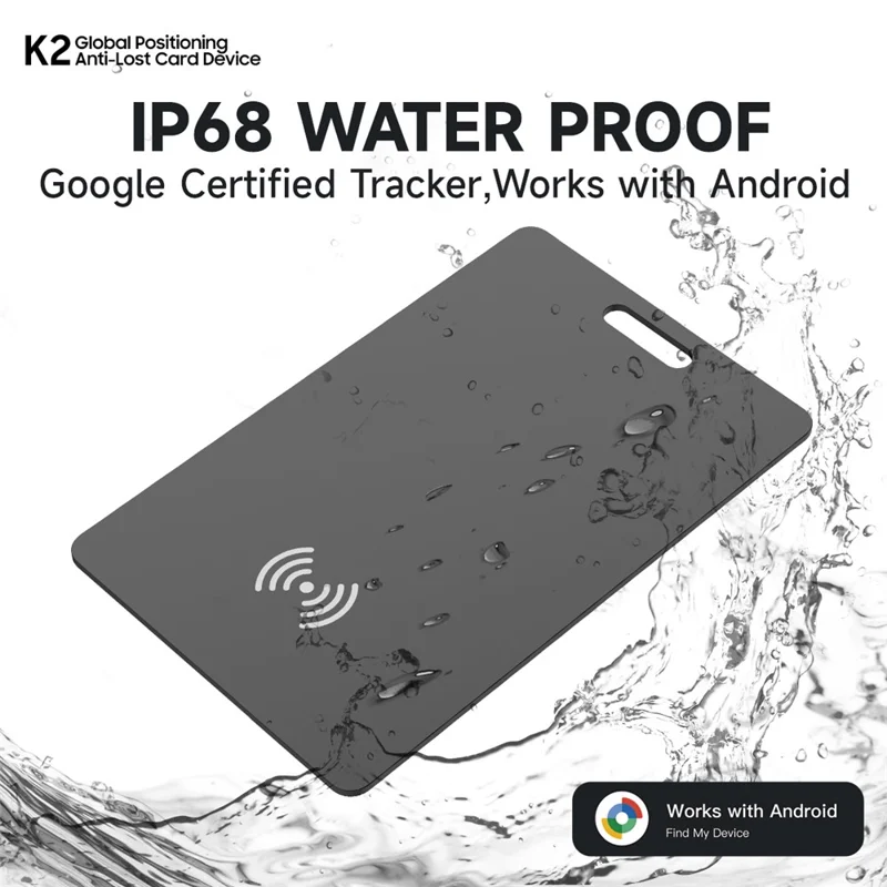 K2 Tracker Portatile Certificato Google in Stile Carta per Posizionamento Globale - Localizzatore Anti-Smarrimento per Animali Domestici - Nero