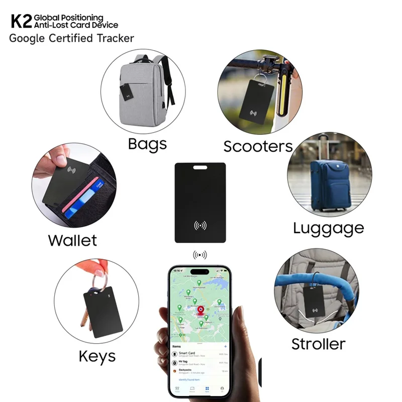 K2 Tracker Portable Card Style Global Positioning Finder Anti-Lost Locator - White
