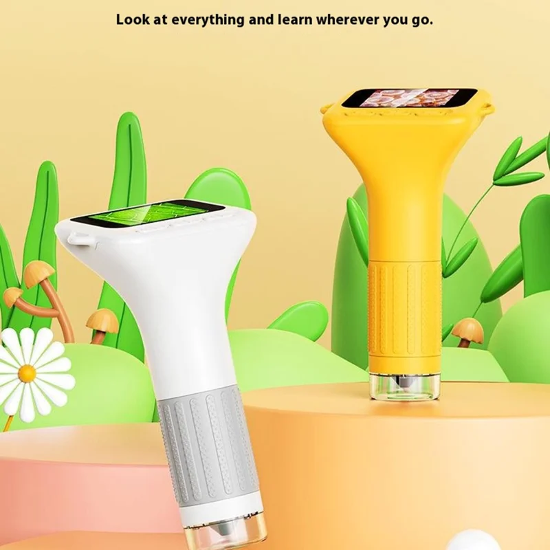 375 2 Inch IPS Screen 1000x Magnification Handheld Digital Microscope with LED Light for Children - Yellow