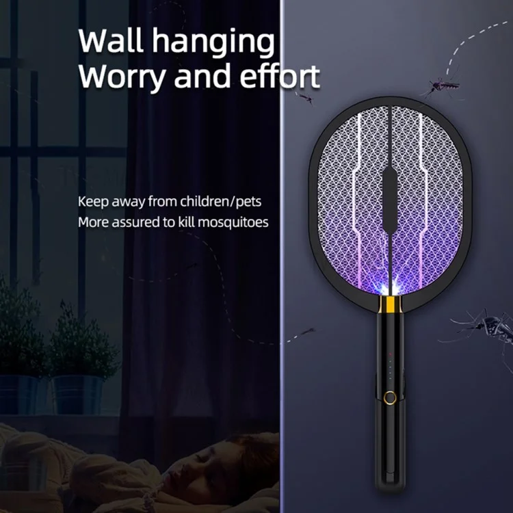 XQN-898 Eliminador de Mosquitos Elétrico 3 em 1 com Luz LED USB Recarregável Raquete Elétrica Mata Insetos Mata Mosca