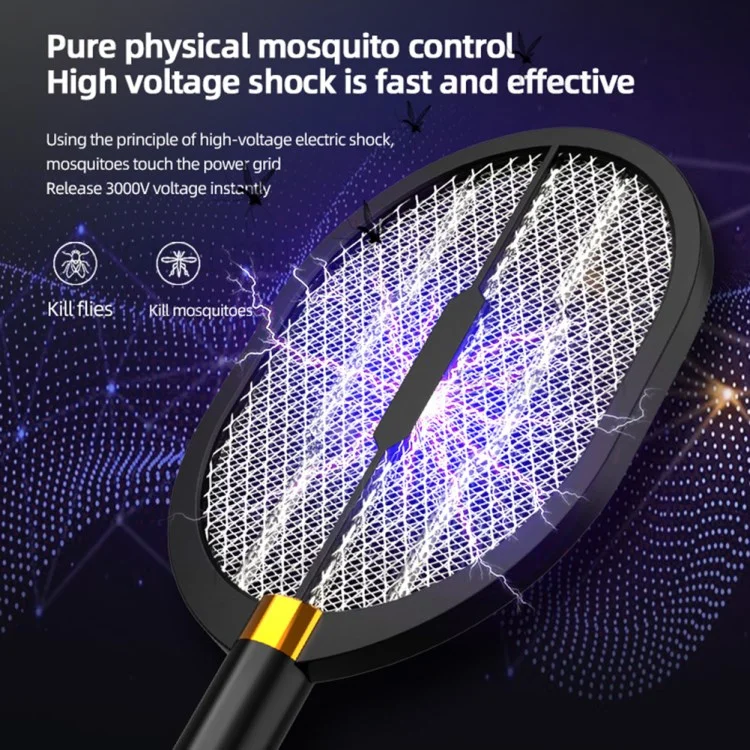 XQN-898 Eliminador de Mosquitos Elétrico 3 em 1 com Luz LED USB Recarregável Raquete Elétrica Mata Insetos Mata Mosca