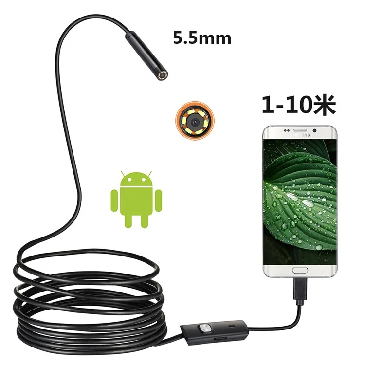 5.5mm Lens Waterproof Endoscope for Android Phone Industrial Inspection Camera with 1.5m Flexible Cable