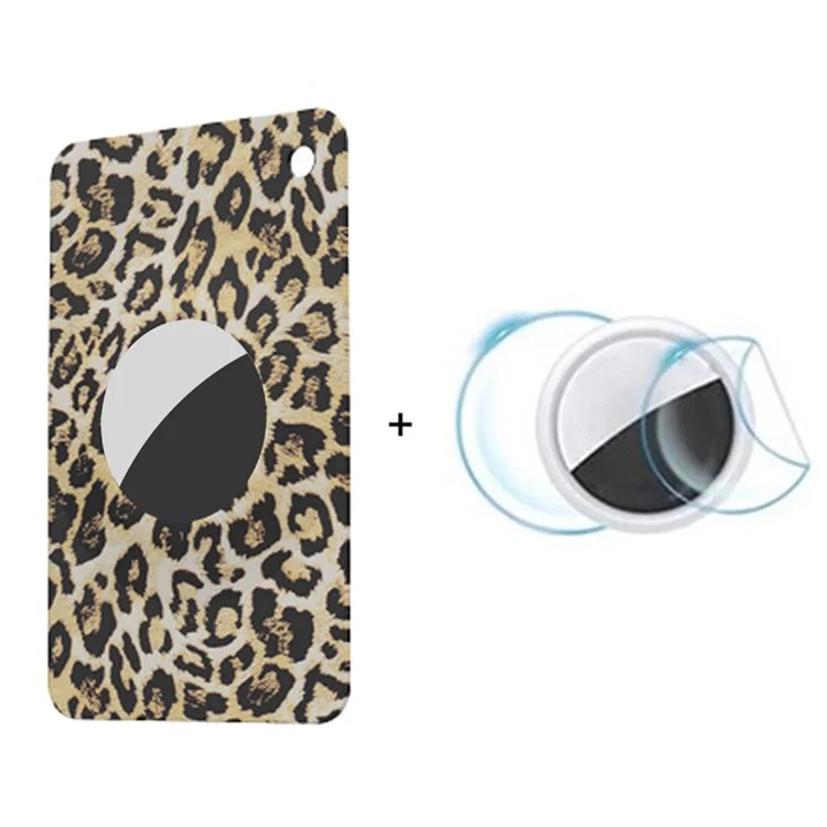 Silikon Dünn Kartenetui für Apple Airtag, Intelligente Tracker Schutz-Softschutzhülle mit Vorder- / Rückseite Schutzfolie - Leopard