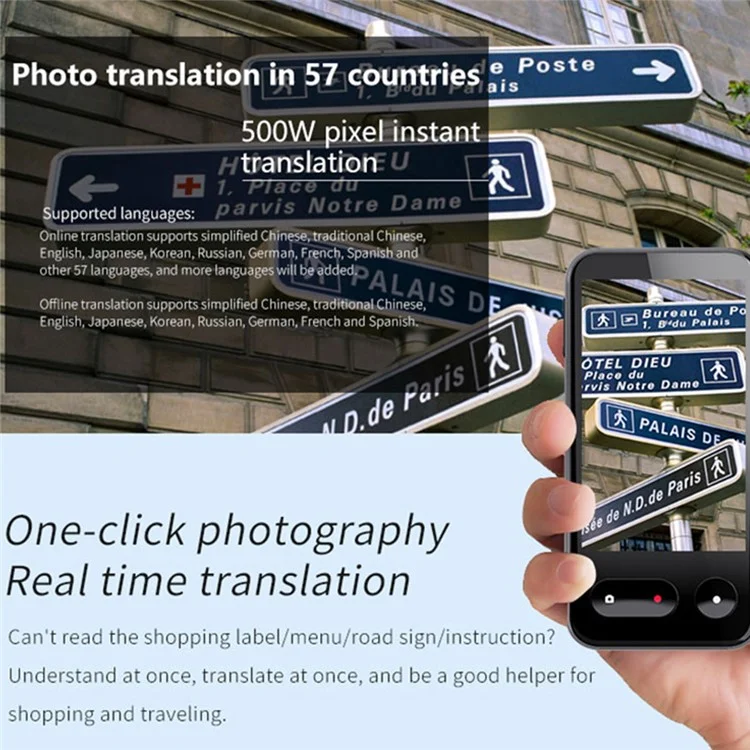T7 1+16GB Smart Voice Translator 500W HD Camera Photo Translation 4G WiFi Translation Device