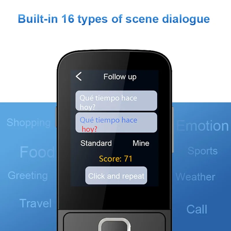 Traduttore vocale intelligente T10 da 2,4 pollici, dispositivo di traduzione multilingue con WiFi e traduzione foto, memoria da 1+8GB - Nero