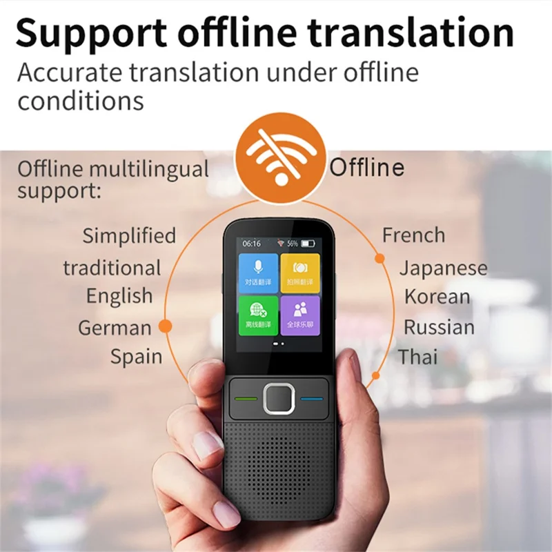 Traduttore vocale intelligente T10 da 2,4 pollici, dispositivo di traduzione multilingue con WiFi e traduzione foto, memoria da 1+8GB - Nero
