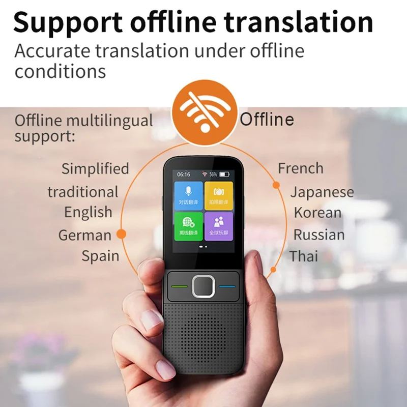 Traduttore vocale intelligente T10 da 2,4 pollici, dispositivo di traduzione multilingue con WiFi e traduzione foto, memoria da 1+8GB - Nero