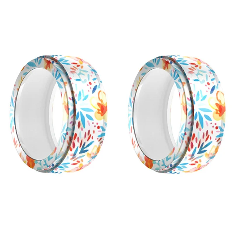 2Pcs for Samsung Galaxy Ring / Oura Ring Gen3 Smart Ring Protective Cover S+M Printed Pattern Silicone Sleeve - Flowers and Grass
