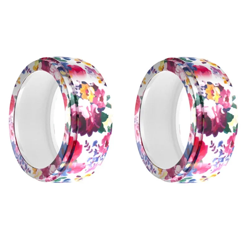 2Pcs for Samsung Galaxy Ring / Oura Ring Gen3 Smart Ring Protective Cover S+M Printed Pattern Silicone Sleeve - Rose