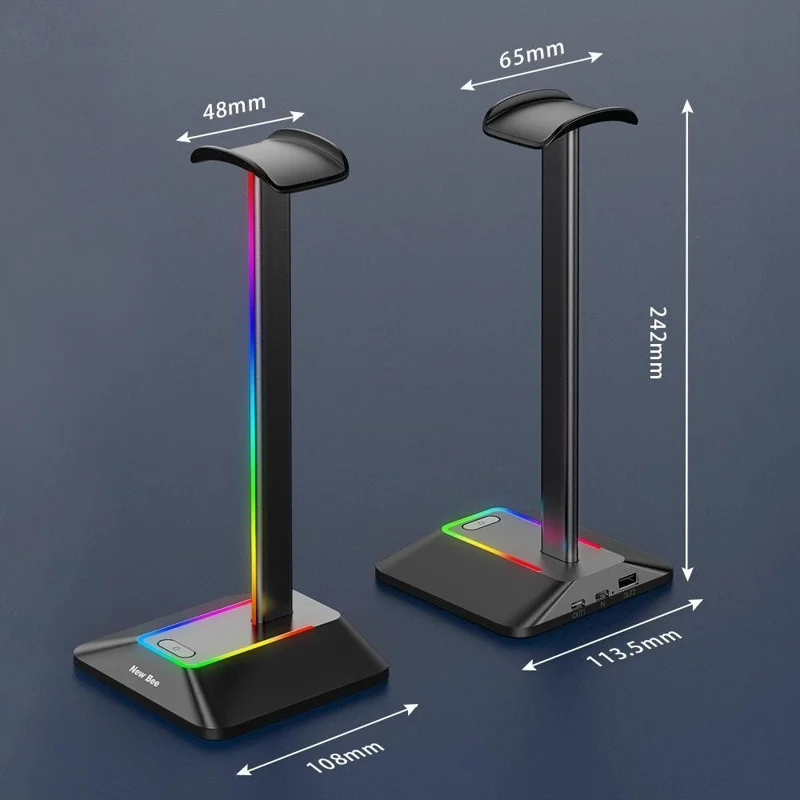 NEW BEE Z8 RGB Kopfhörerständer mit USB + Type-C Erweiterungshub Gaming Headset Halter Displayständer - Schwarz