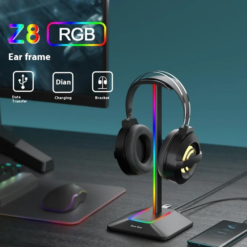 NEW BEE Z8 RGB Kopfhörerständer mit USB + Type-C Erweiterungshub Gaming Headset Halter Displayständer - Schwarz