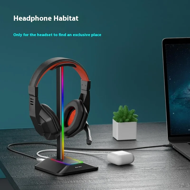 NEW BEE Z8 RGB Kopfhörerständer mit USB + Type-C Erweiterungshub Gaming Headset Halter Displayständer - Schwarz