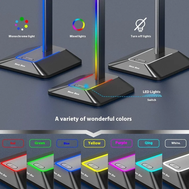NEW BEE Z8 RGB Kopfhörerständer mit USB + Type-C Erweiterungshub Gaming Headset Halter Displayständer - Schwarz