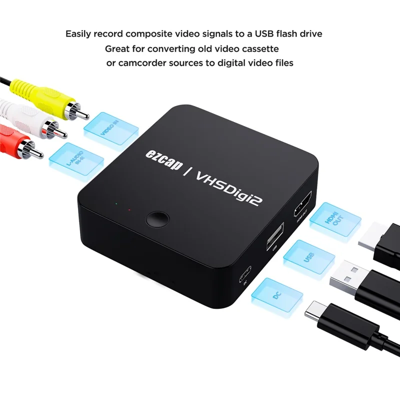 EZCAP 181P Convertitore da VHS a MP4 Scatola di Acquisizione Video VHSDigi2 Registratore AV
