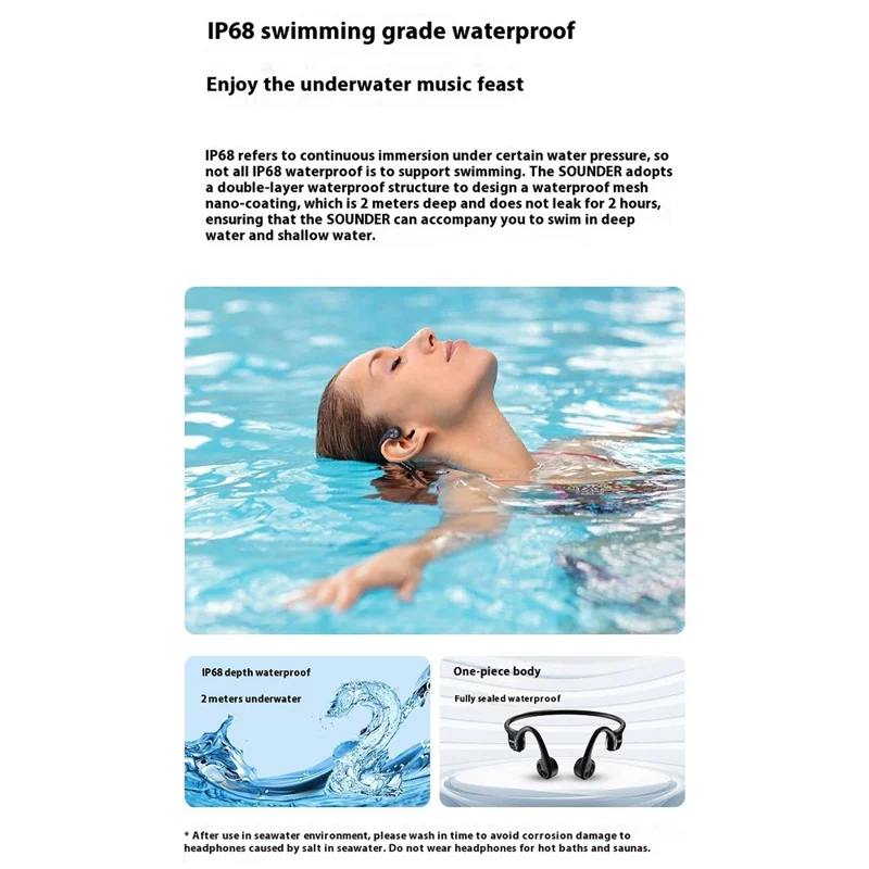 SOUNDER x20 IP68 wasserdichte Knochenleitungs-Bluetooth-kompatible Kopfhörer mit integriertem 32-GB-Speicher - Schwarz