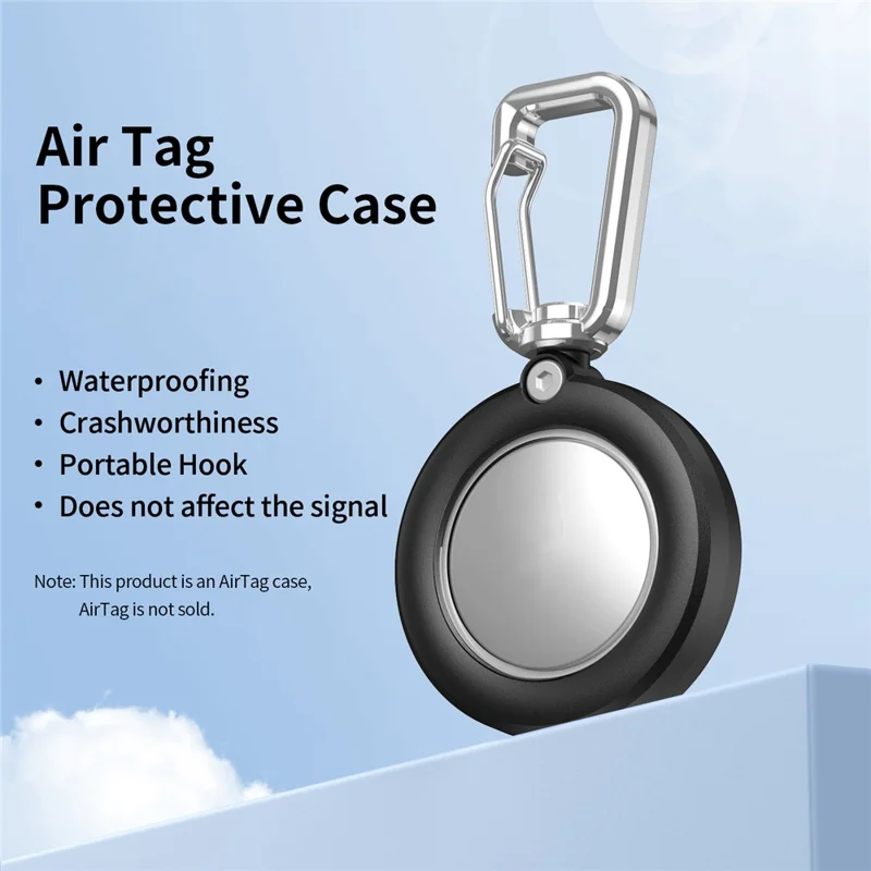 For AirTag Protective Case Full Enclosure Waterproof PC Cover with Hook - Black